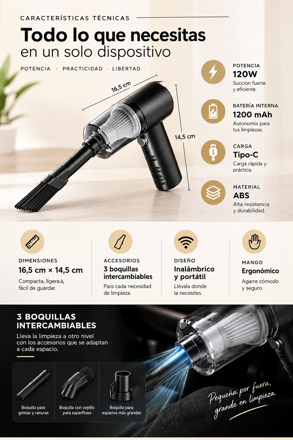 Aspiradora Inalámbrica Portátil 120W